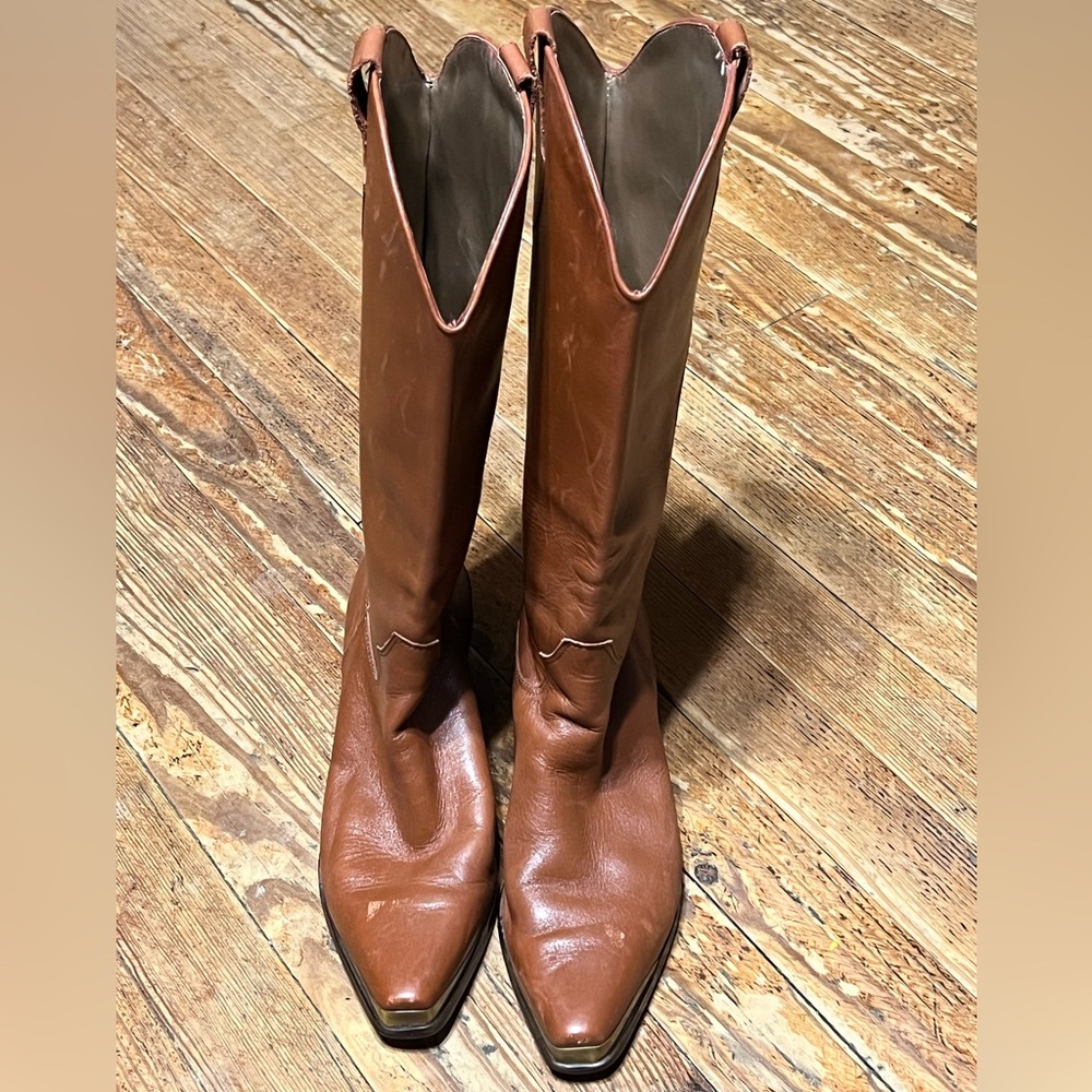Vintage Nicole Metal Tip Toe and Heel Brown Leather Boots